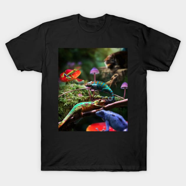 Chameleon Poison Dart Arrow Red-Eye Tree Frog In Forest T-Shirt by Random Galaxy